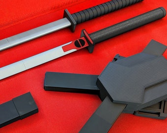 3D printed Deadpool swords and backpack scabbards, improved version