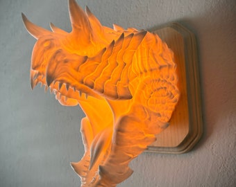 Monster Hunter Glavenus inspired wall trophy lamp to decorate your room: bedroom, playroom or office.