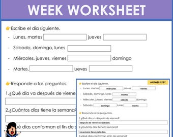 Spanish Days of the week Worksheet - Read, complete and answer the questions