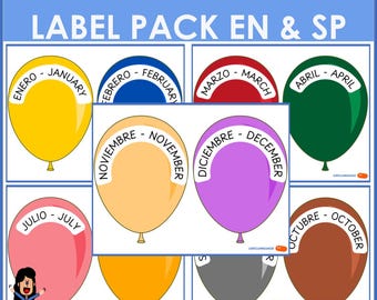 12- Month Balloon Decorative Labels – Spanish & English
