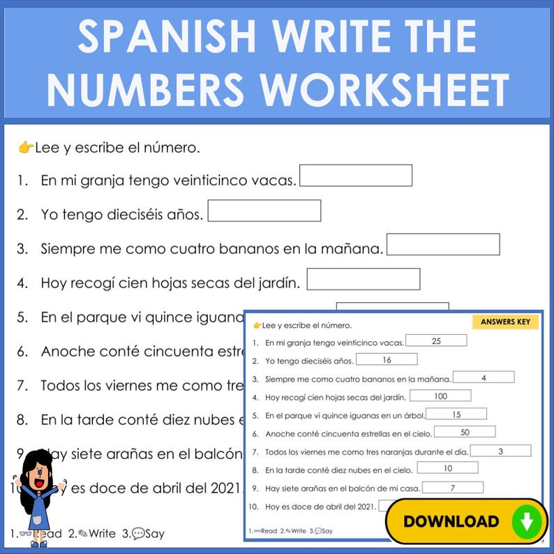 Spanish Write the Numbers Worksheet - Etsy
