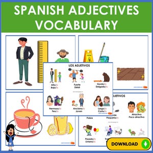 Spanish Adjectives vocabulary small posters