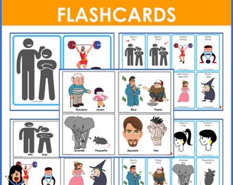 Spanish Adjectives Flashcards - large, small & individual
