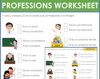 Spanish He - She + Professions Worksheet