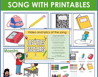 Spanish School Supplies Song with Flashcards & Posters