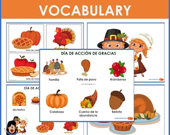 Spanish Thanksgiving vocabulary posters, small and large flashcards
