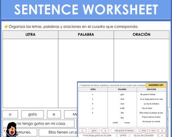 Spanish Letter, Word and Sentence Worksheet