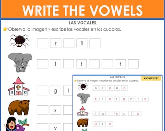 Spanish Vowels Worksheet - Write the vowels