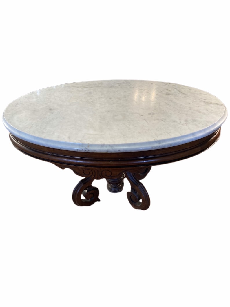Antique Victorian Marble Top Coffee Table Oval Marble Mahogany Etsy