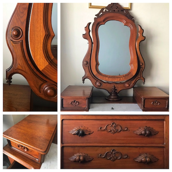 Antique Victorian Walnut Dresser, Antique Walnut Dresser With Mirror