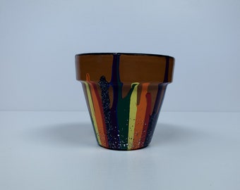 Rainbow Drippy Terra Cotta Pot