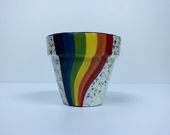 Rainbow Stripe Terra Cotta Pot