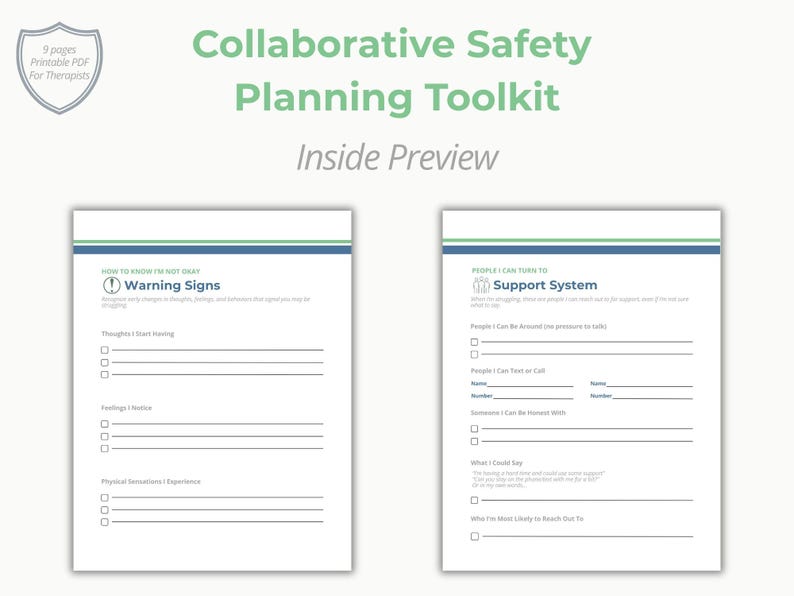 Collaborative Safety Planning Toolkit Downloadable Therapy Worksheets ...