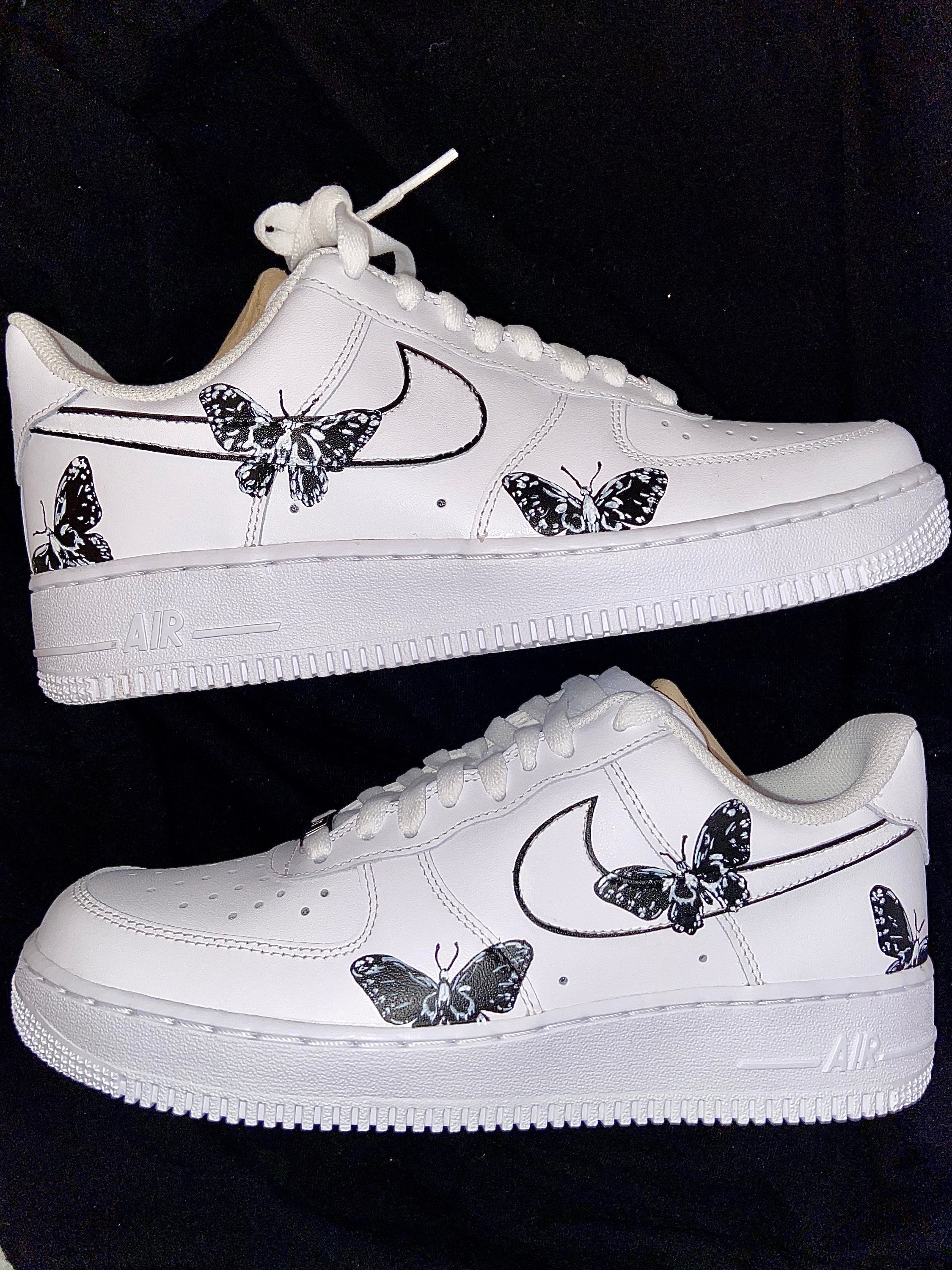 Black Glitter Check Butterfly Custom Air Force 1 - Hand Painted AF1 - –  Merakicks