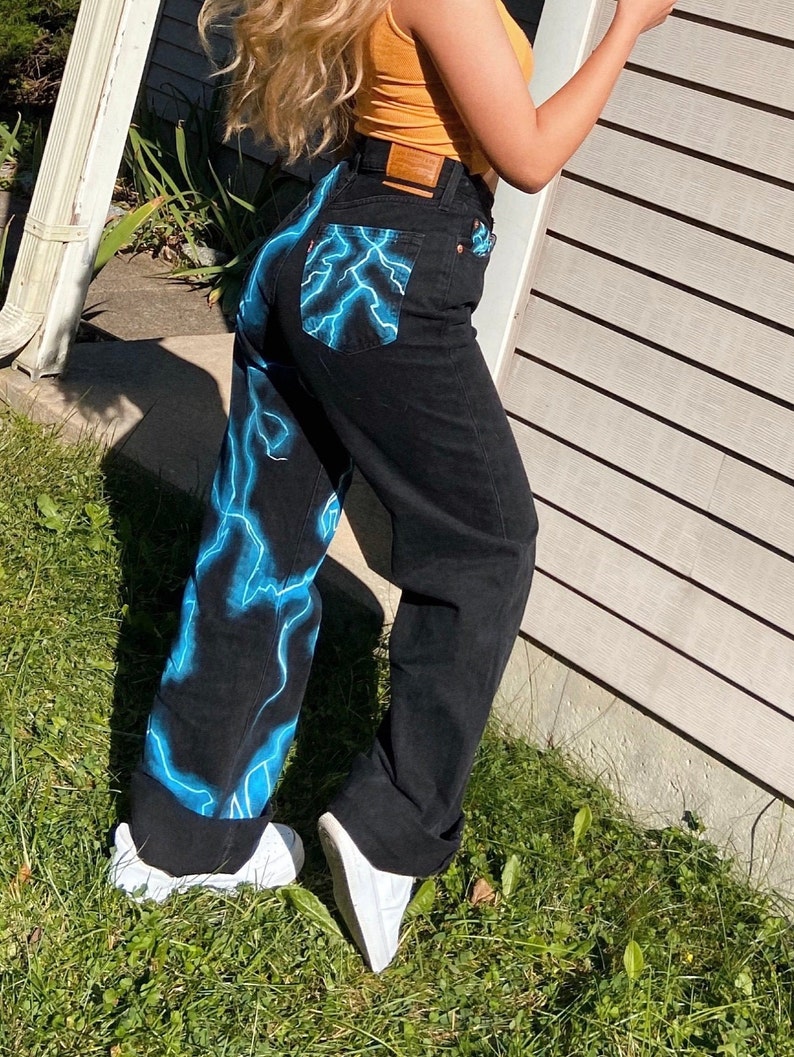 black and purple lightning pants