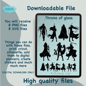 Throne of glass  inspired Silhouette 7 SVG bundle file for decals digital download, digital cut for cricut, htv, vinyl, 8x8” 300dpi