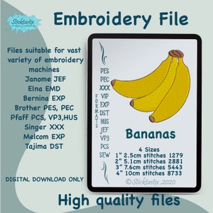Bunch of Bananas embroidery design fruit for Embroidery machine 4 sizes available in banana design