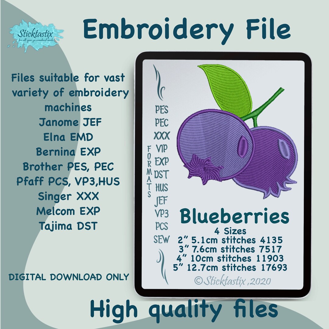 Blueberries Fruit Embroidery Design for Embroidery Machine 4 Etsy