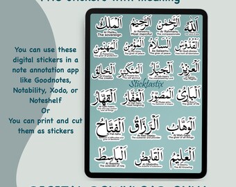 99 Names of Allah Digital Stickers: Goodnotes, Notability, Xodo, Noteshelf (Digital Download)