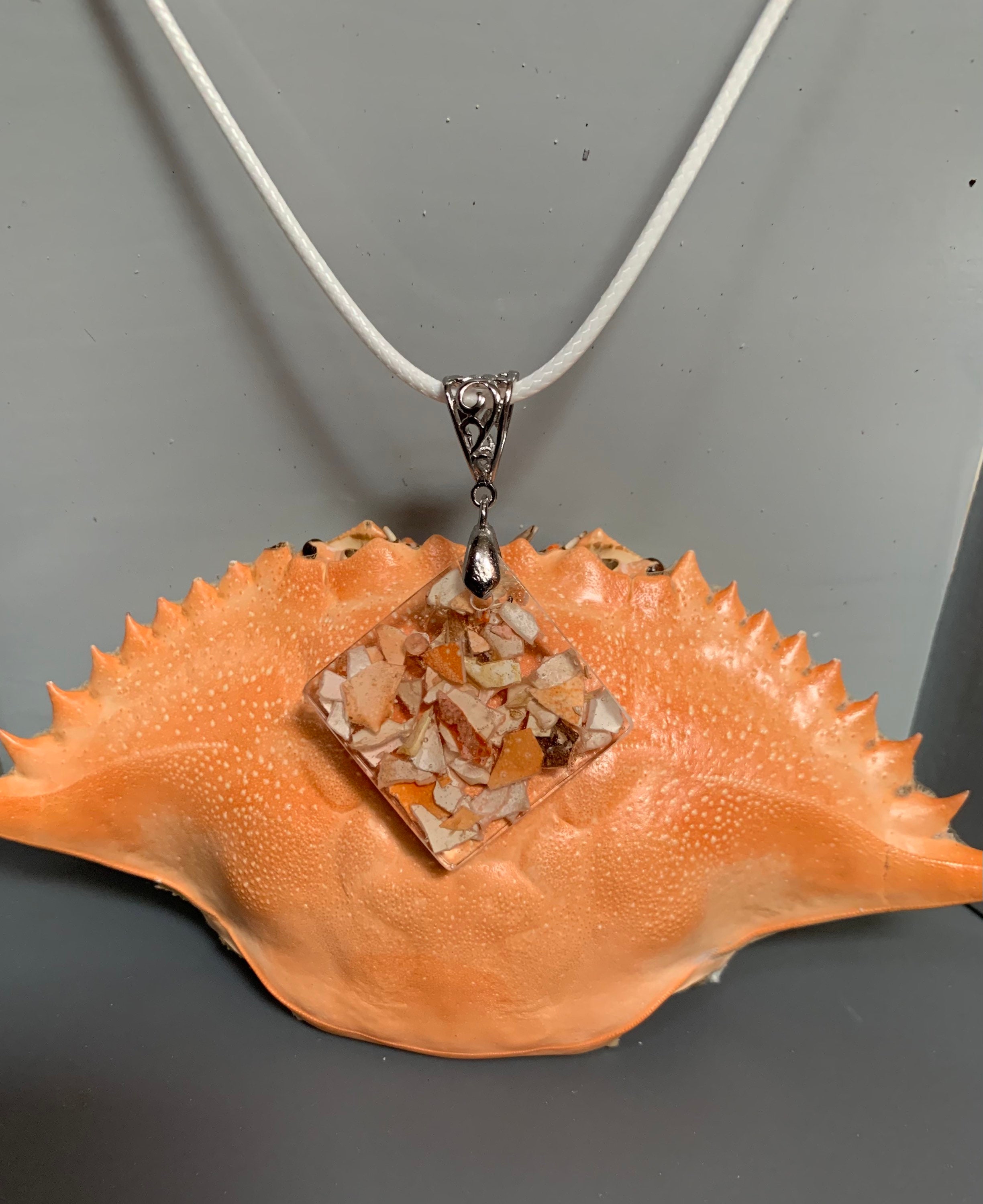 Crushed Blue Crab Shell Pendant Necklace Etsy