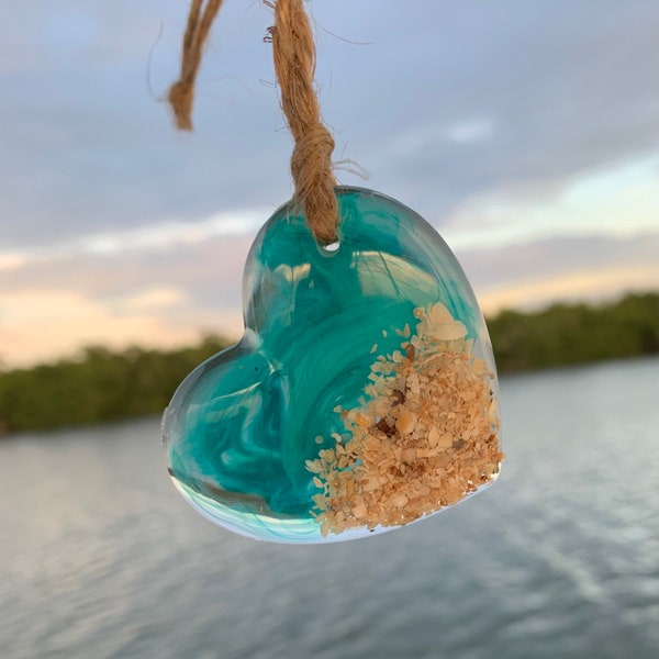 Beach Heart Mirror Charm