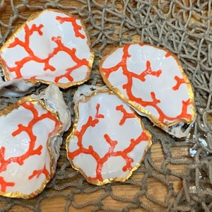 BOGO Red Coral Gilded Oyster Shell Ring Dish