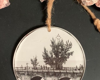 Fred The Tree, Old 7 Mile Bridge in Black/White with Nautical Chart