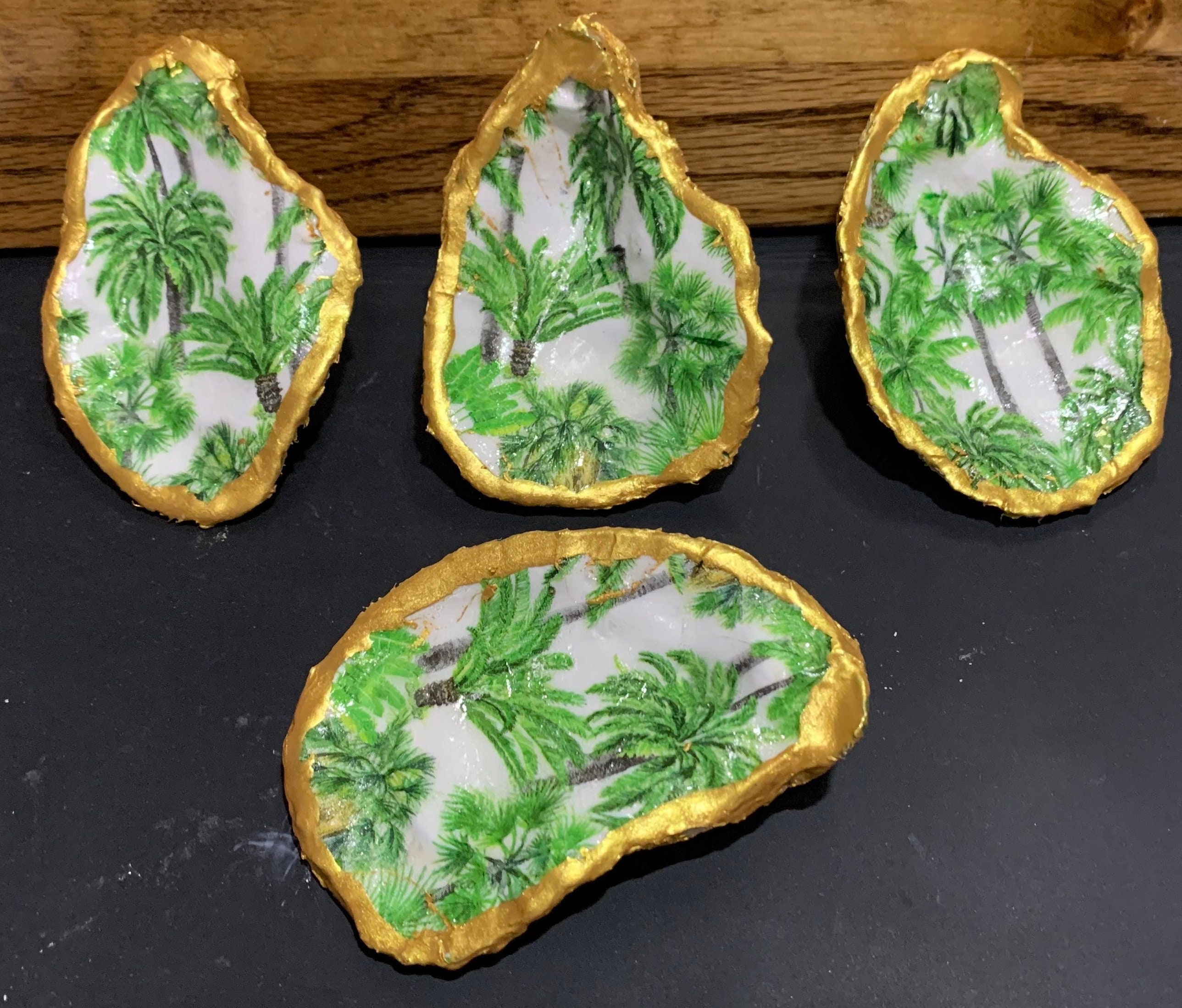 BOGO Palm Trees Decoupage Gilded Oyster Shell