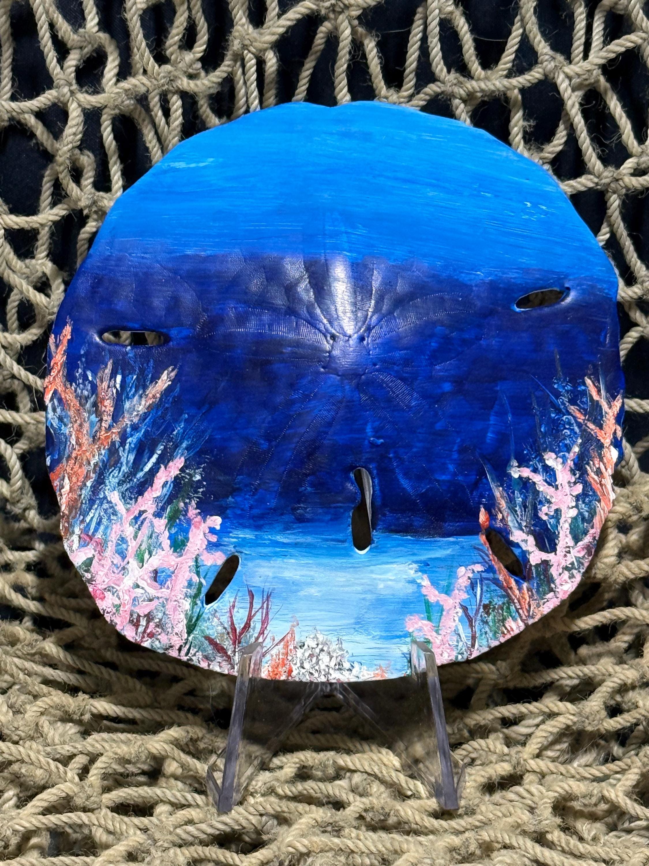 Hand Painted Sand Dollars With Display Stand (coral Reef) - Etsy
