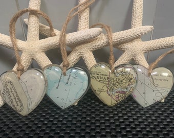 Heart Navigational Chart Ornaments set of4