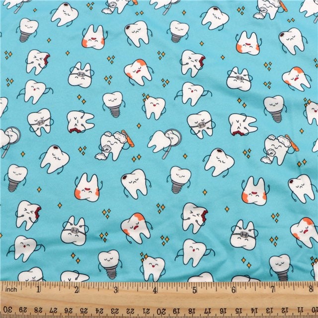 Teeth Fabric Dentist Fabric Half A Yard 100 Cotton Fabric Etsy