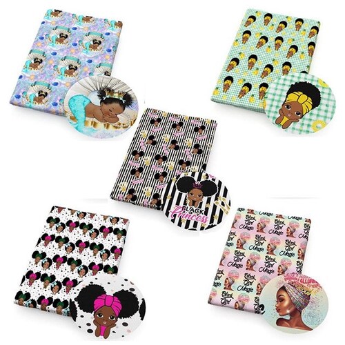 5 Black Girl Princess Design Fabric Set Each Half A Yard 100 Etsy