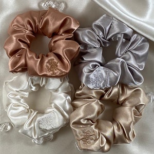 Personalized Satin Scrunchie | Custom Satin Scrunchie | Initial Scrunchie/ Embroidery satin Scrunchie / bachelorette party / Bridal Shower