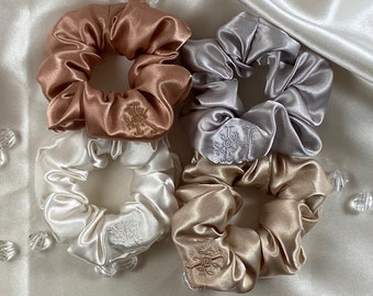 Personalized Satin Scrunchie | Custom Satin Scrunchie | Initial Scrunchie/ Embroidery satin Scrunchie / bachelorette party / Bridal Shower