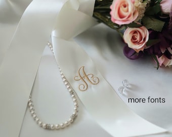 Bouquet Sash/Bouquet Ribbon/Personalized Embroidered Double-Faced Satin Ribbon/Wedding Ribbon/Bridal Bouquet Sash/Flower Wrap/Initial Ribbon