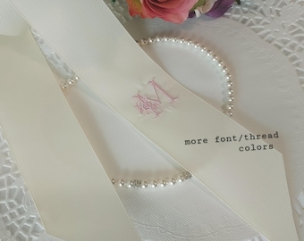 Bouquet Sashes /Bouquet Ribbon/Personalized Embroidered Grosgrain Ribbon/ Monogram Ribbon/Bridal Bouquet Sash / Flower Wrap/Initial Ribbon