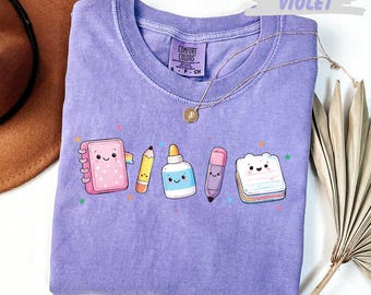 Comfort Colors™ Cute Kawaii School Supplies Shirt, Notebook Pencil Glue Tee, Back to School Gift for Teacher, Funny Student T-Shirt