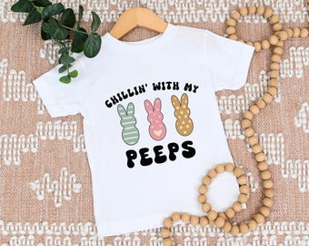 Chillin' With My Peeps Kids Shirt, Cute Easter Bunny Toddler Tee, Funny Easter Peeps Shirt, Boys Girls Easter Outfit, Spring Kids Top