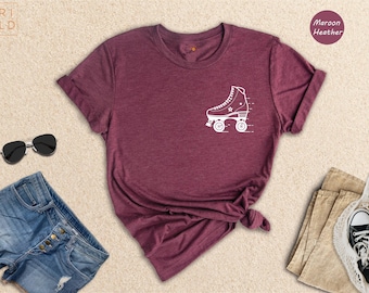 Roller Skate Shirt, Retro Skating Pocket Tee, Roller Derby Girl Gift, Skater Graphic T-Shirt, Disco Skate Lover Shirt