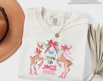 Comfort Colors® Christmas Reindeer T-Shirt with Jingle Horsey Tee