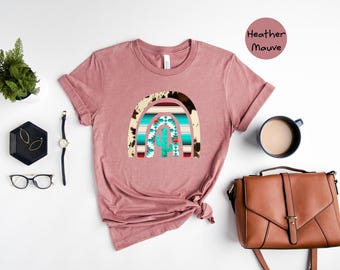 Cowhide Rainbow Graphic Tee - Western Boho Shirt