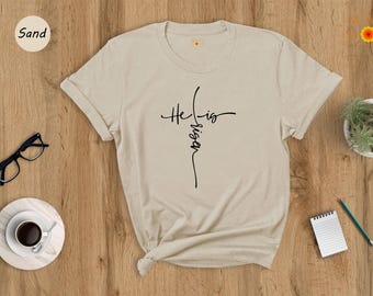 He Is Risen Shirt, Minimalist Cross Easter Tee, Christian Faith Shirt, Religious Easter Gift for Women