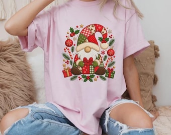Christmas Gnome Shirt, Festive Patchwork Holiday T-Shirt, Sweatshirt or Hoodie