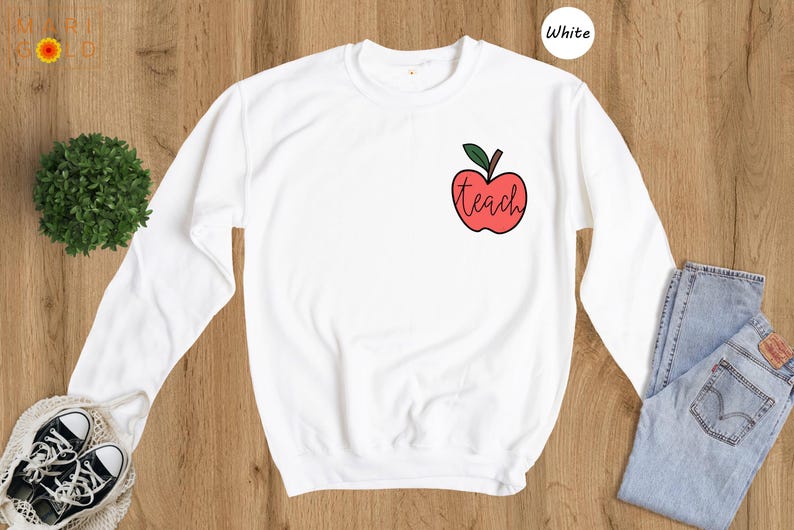 Teach Apple Pocket Shirt, Cute Teacher Gift Tee, Minimalist Apple Graphic T-Shirt, Back to School Shirt for Teachers bild 8