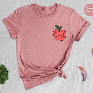 Teach Apple Pocket Shirt, Cute Teacher Gift Tee, Minimalist Apple Graphic T-Shirt, Back to School Shirt for Teachers bild 2