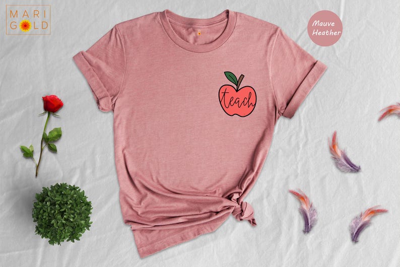 Teach Apple Pocket Shirt, Cute Teacher Gift Tee, Minimalist Apple Graphic T-Shirt, Back to School Shirt for Teachers bild 2