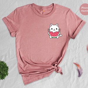 Cute Cat Watermelon Shirt, Watermelon Pocket, Cat Pocket Shirt, Watermelon Pocket Tee, Japanese Watermelon Shirt image 3