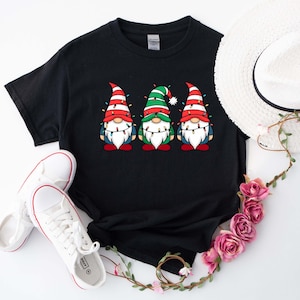 Christmas Gnome Shirt, Three Gnomes Holiday Lights Tee, Cute Family Xmas T-Shirt, Funny Winter Gnome Graphic Tee, Gift for Her