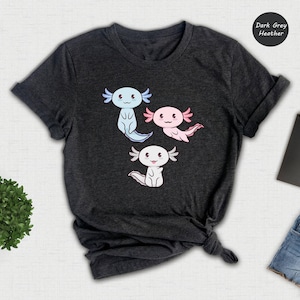 Cute Axolotl Trio Shirt, Trans Pride Colors Tee, Kawaii Animal Lover Gift, LGBTQ Pride Month Shirt