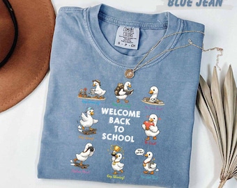 Comfort Colors™ Welcome Back To School Shirt, Funny Duck Teacher Tee, Cute First Day of School Gift for Teachers and Students